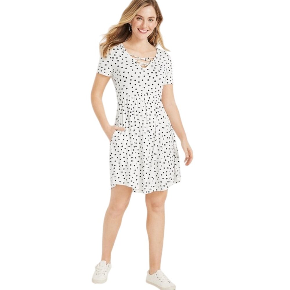 Maurices 24/7 White Polka Dot Skater Dress 2X